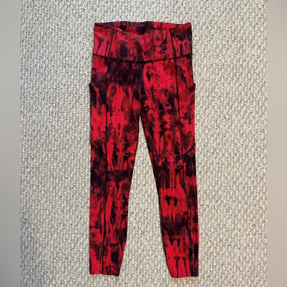 Lululemon Red Patterned Fast and Free Pocket Leggings